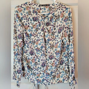ZARA Women's Antique Floral Key-hole High Neck Blouse